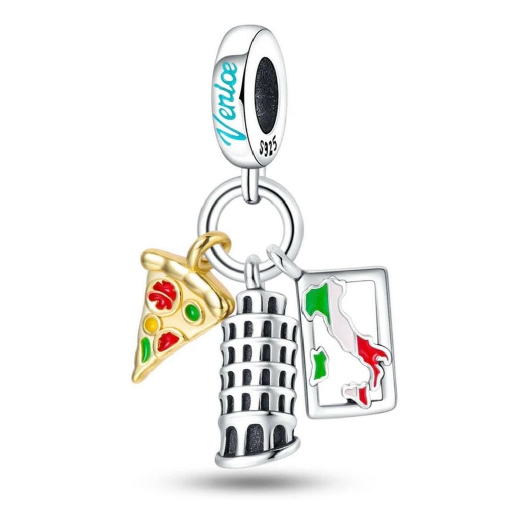 NWOT Pizza Pisa Tower Venice Italia Dangle Charm Sterling Silver 925